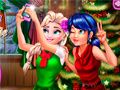 Leikur Selfie Ladybug og Elsu á jólunum á netinu