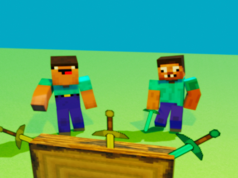 Leikur Noob vs Pro en hnífur lenti í Minecraft á netinu